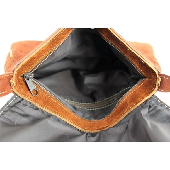 HANDCRAFTED BROWN GENUINE LEATHER SUEDE EMBROIDERY FLAP XBODY PURSE SHOULDER BAG - Picture 11 of 16